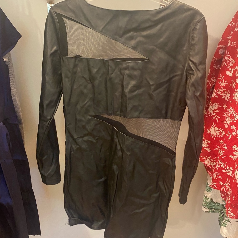 Faux leather long sleeve party dress